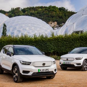 Volvo cars in front of the Biomes